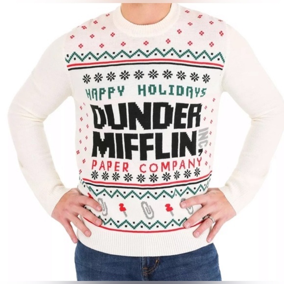 NWT The Office Official Dunder Mifflin Holiday Sweater Women Sz L/Men Sz Sm - Picture 1 of 6